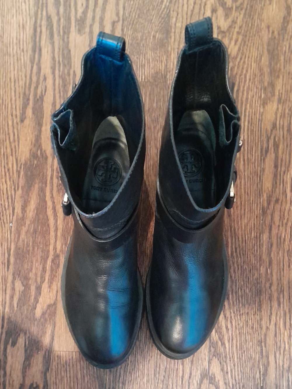 Tory Burch "Bennie" Black Leather Moto Ankle Boots - Women 7M, Buckle - Picture 7 of 15